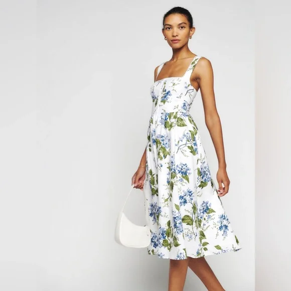 Reformation | Dresses | Reformation White And Blue Floral Dress | Poshmark